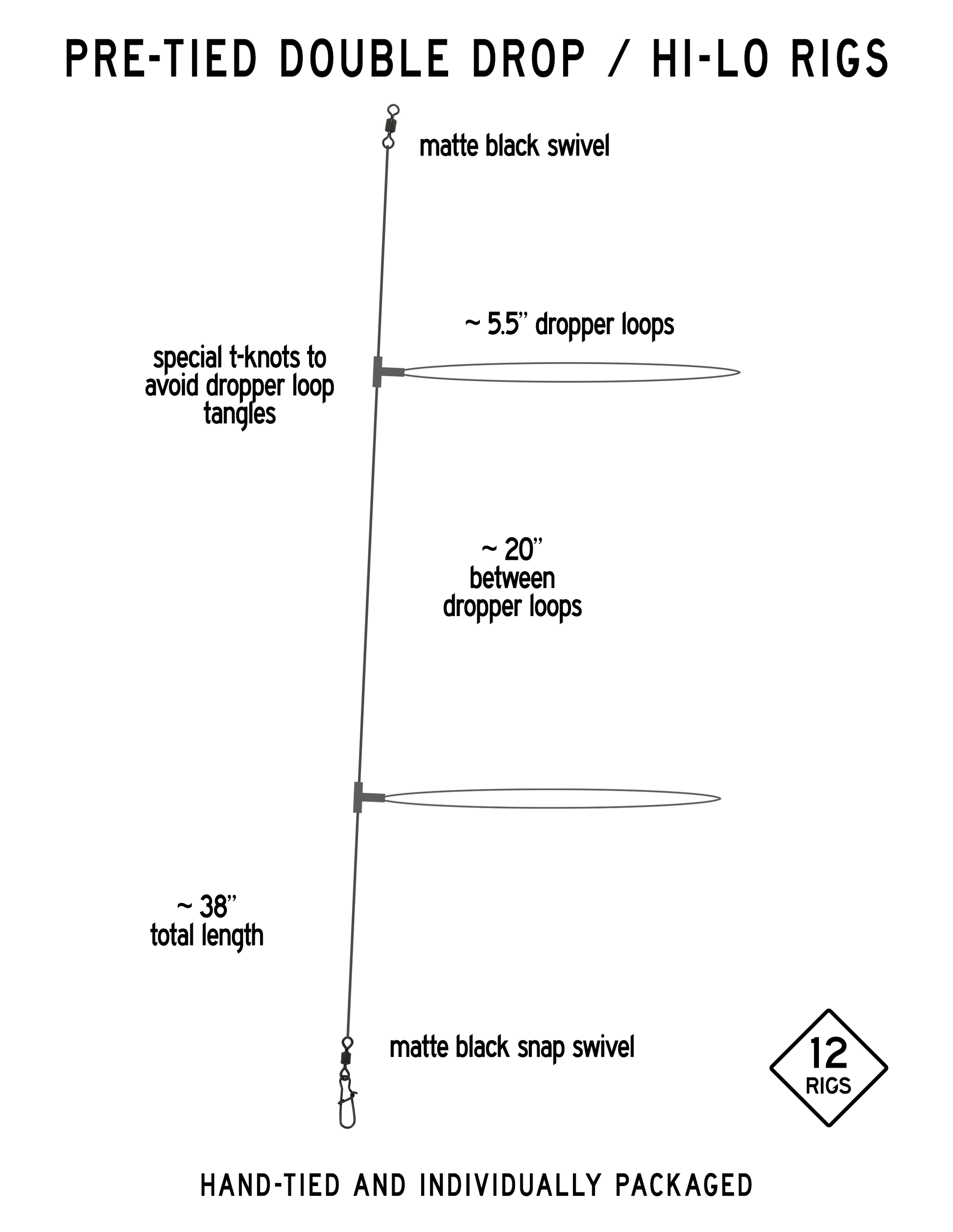 10 Pack Pre-Tied Double Drop Hi-Lo Surf Fishing Leader Rigs Hand-Tied ...