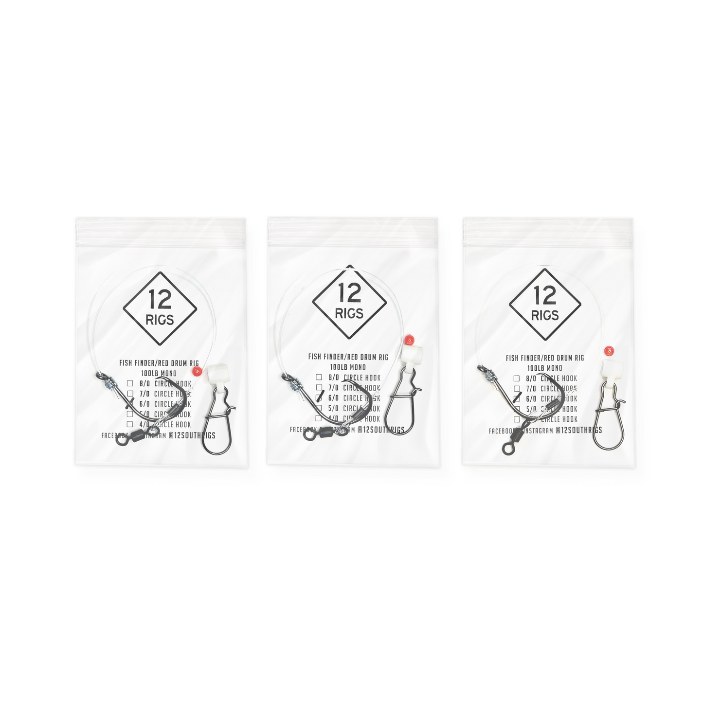 3 Pack 'Fish Finder' Red Drum Surf Fishing Rigs 100# Mono