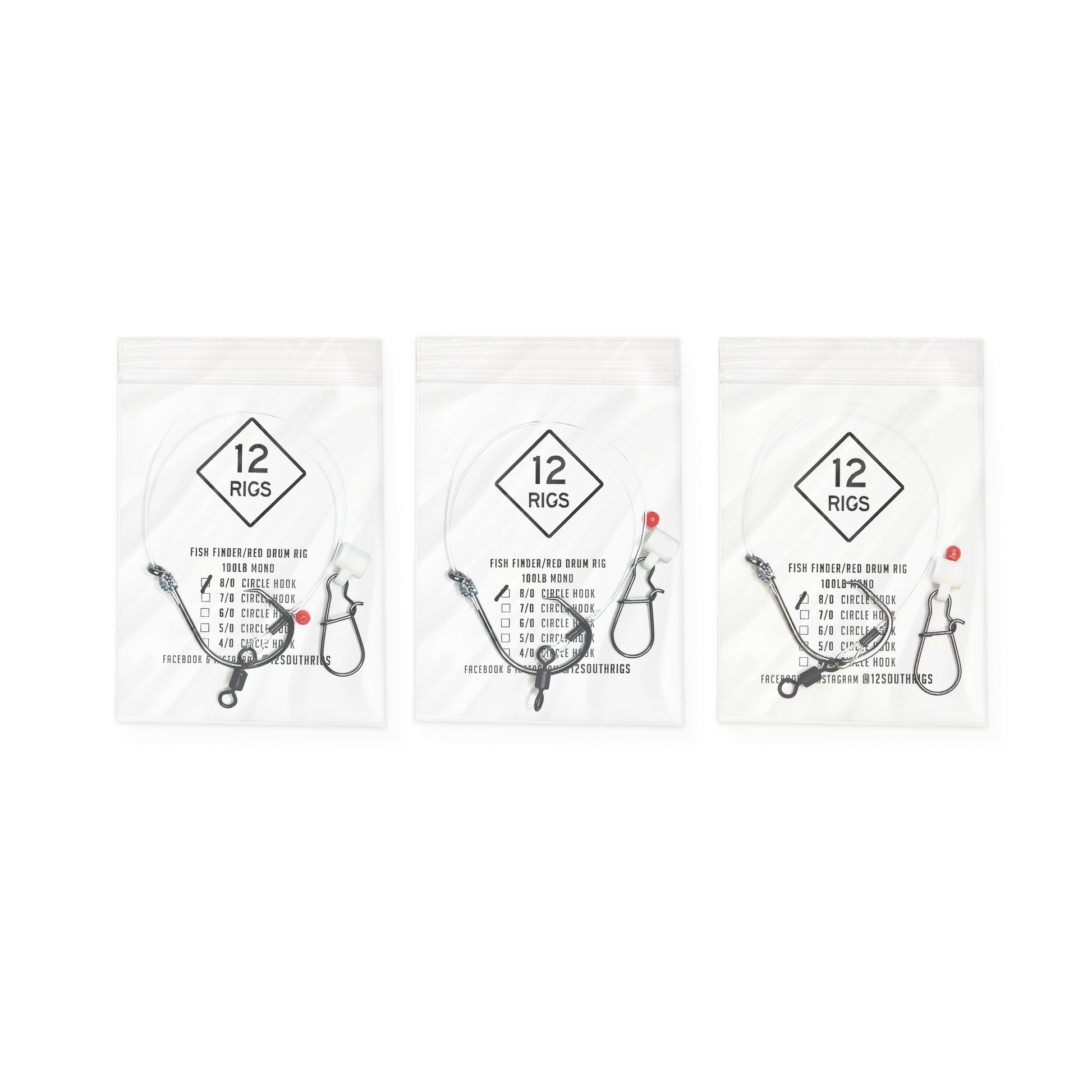 best size hook for surf drum fishing 3 Pack 'Fish Finder' Red Drum Surf Fishing Rigs 100# Mono – 12SouthRigs