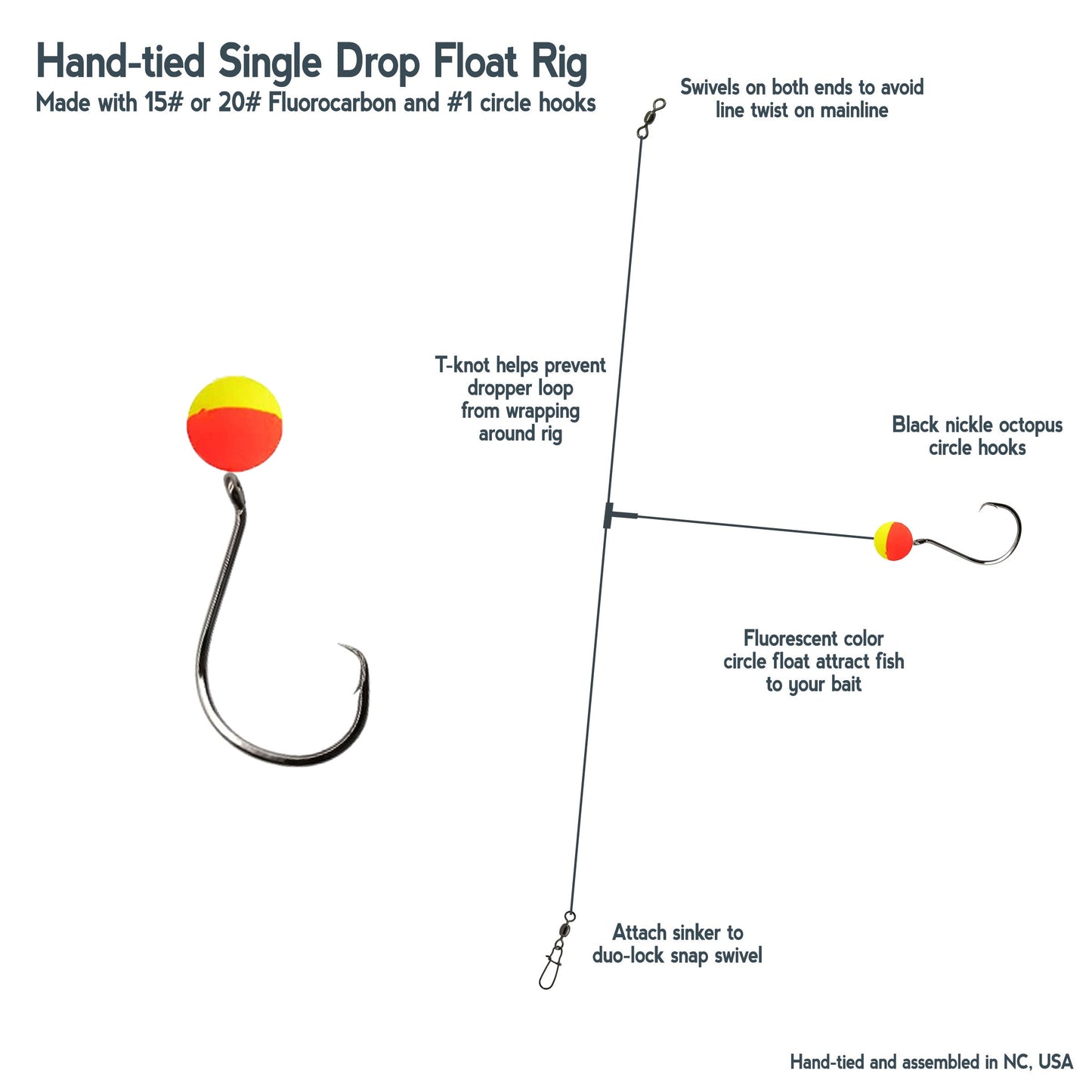 6 Pack Fluorocarbon Single Drop Surf Fishing Rigs Pompano Whiting Hand ...